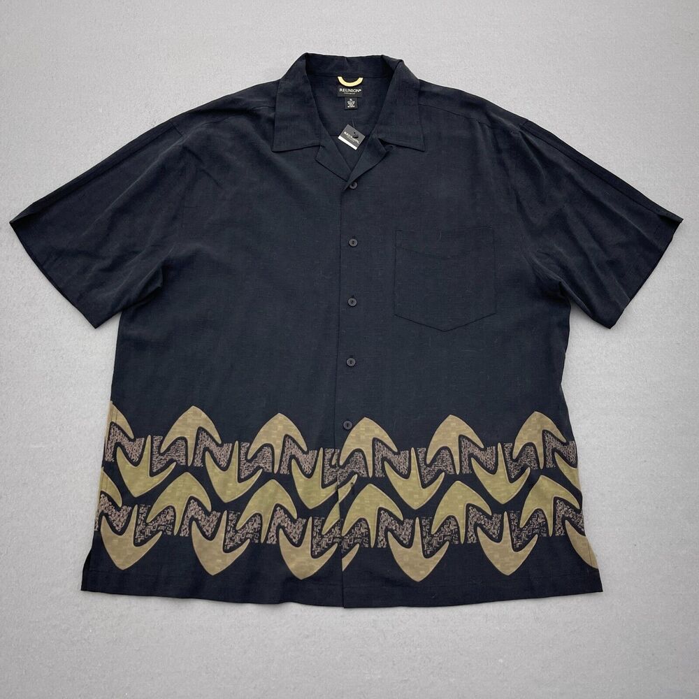 Hawaiian Silk Shirt Men XL Button Down Aloha‎ Luxury Party Luau Black NWT